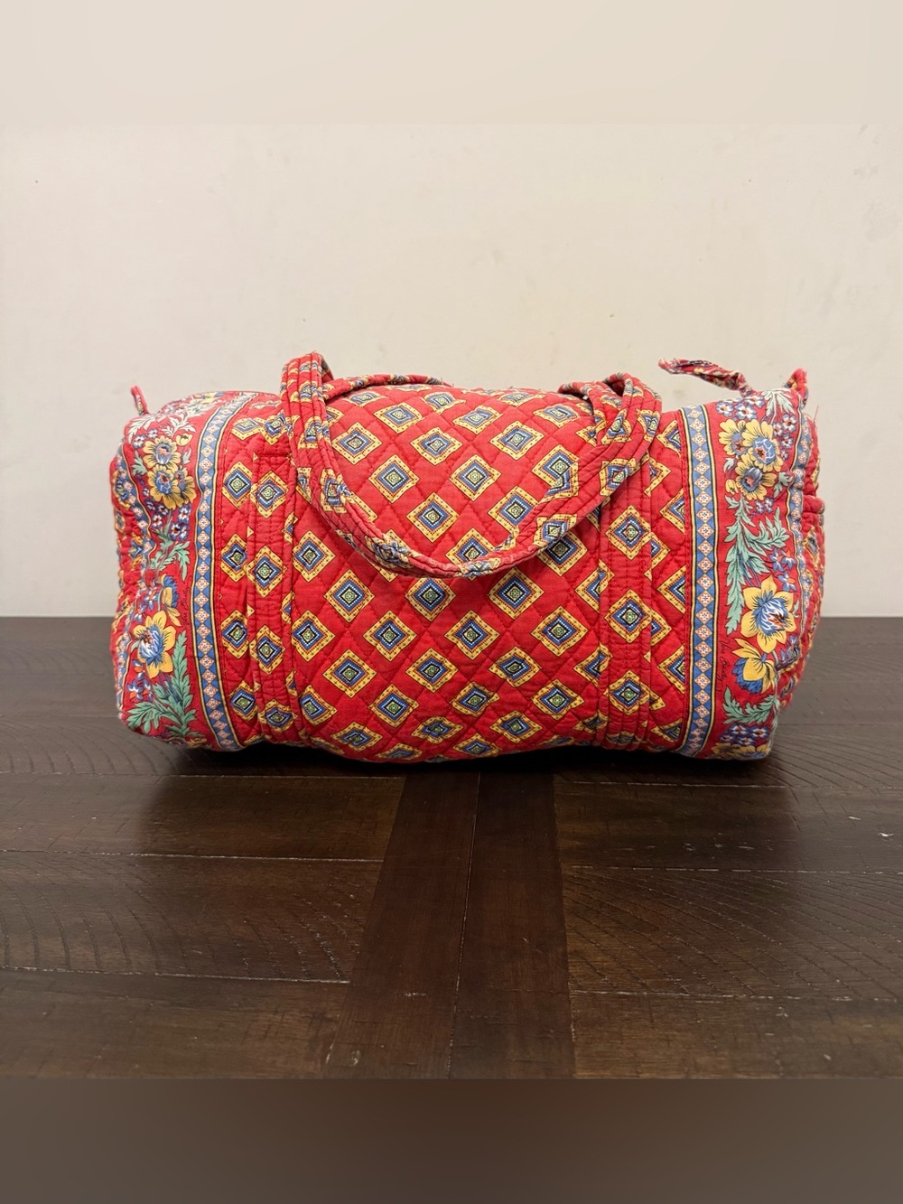 Vera Bradley Villa Red Floral Quilted Retired Original Duffle Travel Bag